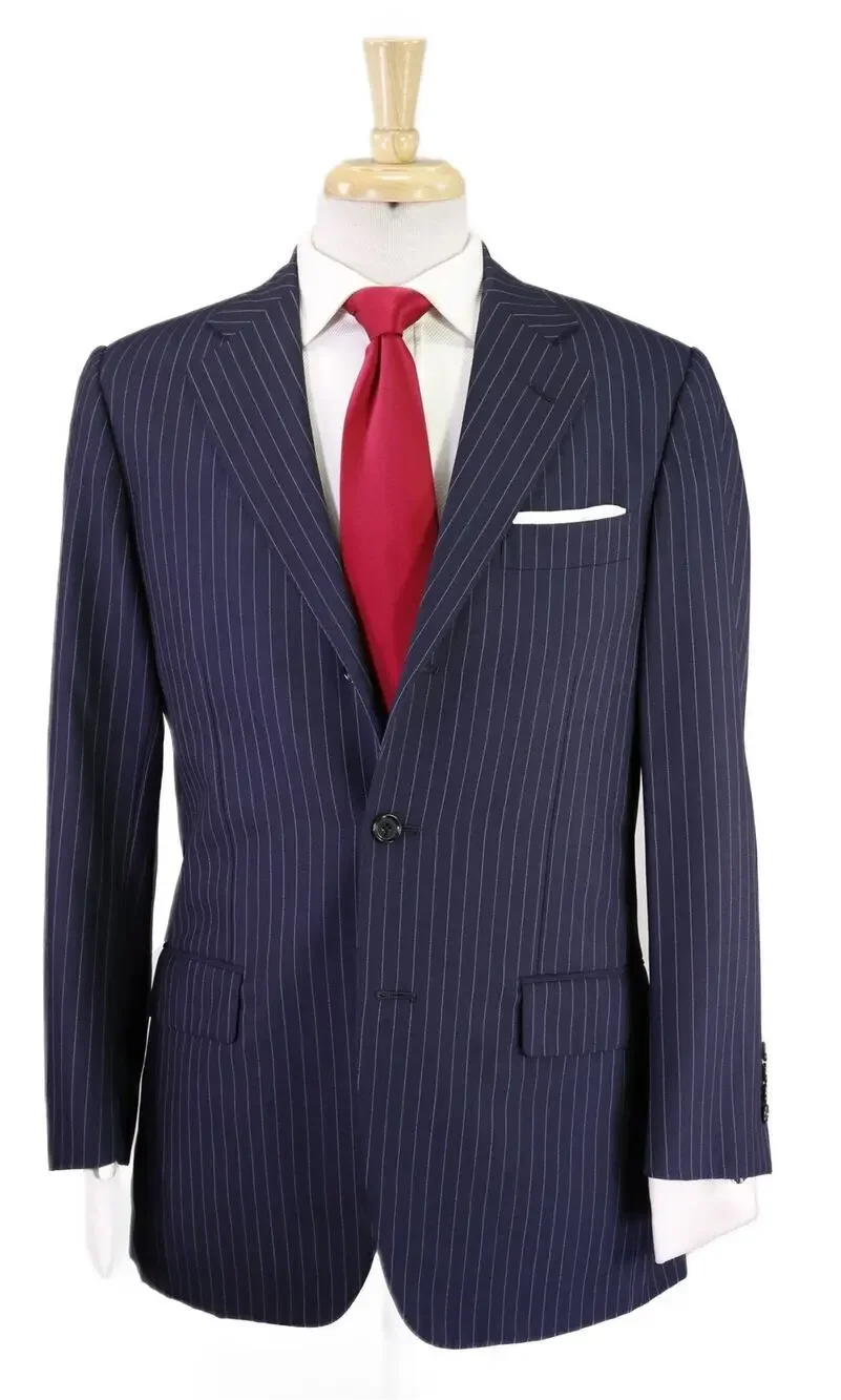 Sartoria Parma Beams F by Caruso Navy Blue Pinstripe 2-Btn Wool Suit 38R
